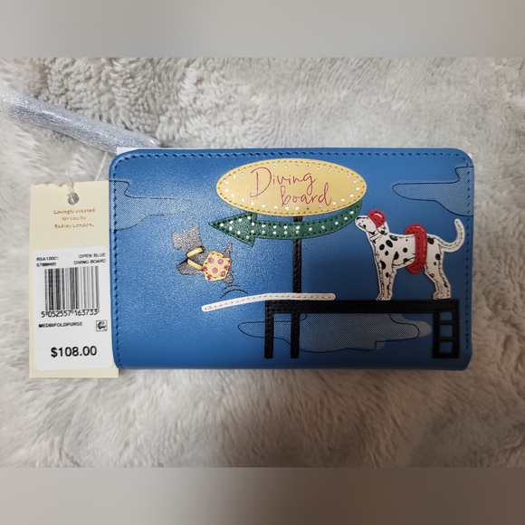 NWT! RADLEY LONDON Blue Leather Diving Board With Dogs Bifold Wallet! - Picture 11 of 13